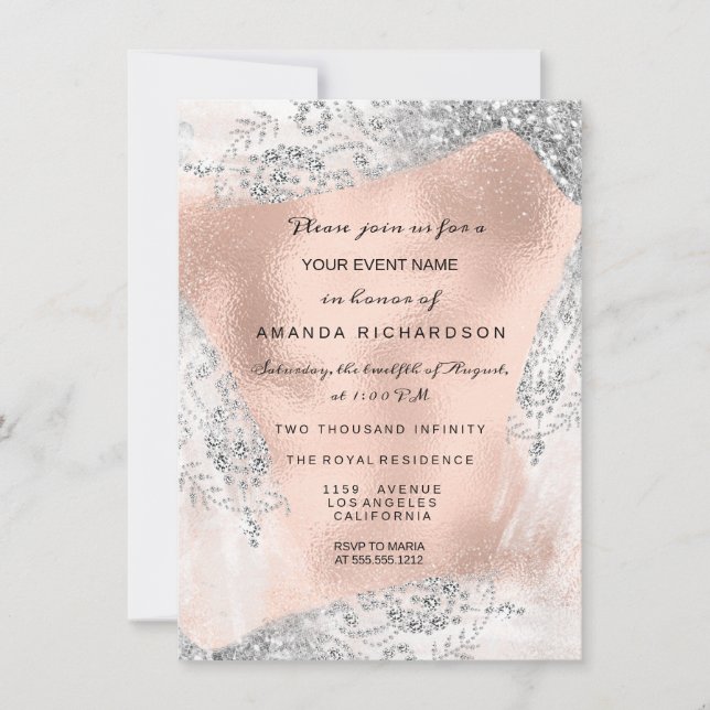 Sweet 16th Bridal Diamond Dress Grey Silver Rose Invitation (Front)