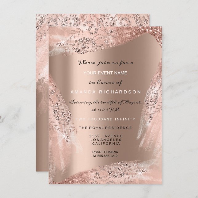 Sweet 16th Bridal Dress Rose Gold Sparkly Invitation (Front/Back)