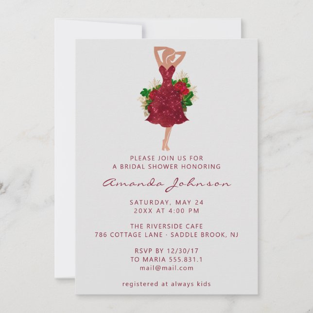 Sweet 16th Bridal Shower Red Dress Floral  Invitation (Front)