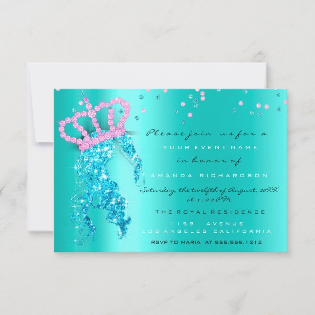 Sweet 16th Crown Princess Confetti Blue Mint Pink Invitation (Front)