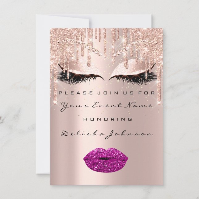 Sweet 16th Drips Glitter Bridal Makeup Purple Lips Invitation (Front)