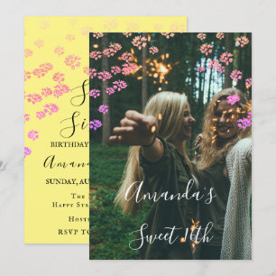 Sweet 16th  Flower Royal Yello Gold Photo Confetti Invitation
