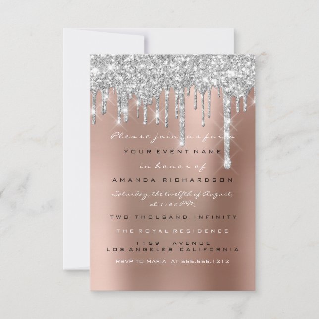 Sweet 16th Glitter Drips Silver Wedding Bridal Invitation (Front)