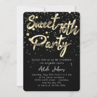 Sweet 16th Instant Download Black Gold Confetti 