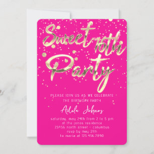 Sweet 16th Instant Download  Gold Confetti Pink Invitation