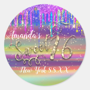 Sweet 16th Party Pink Confetti Boho Unicorn Classic Round Sticker