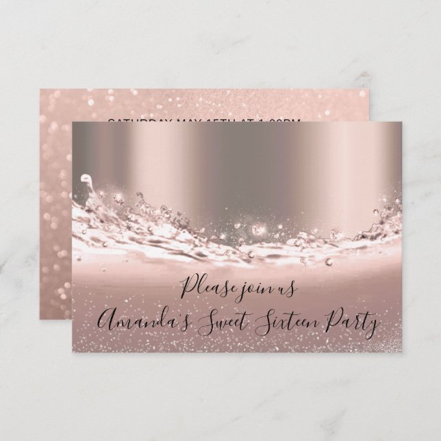 Sweet 16th Party  Rose Gold Glitter Bridal Shower Invitation (Front/Back)