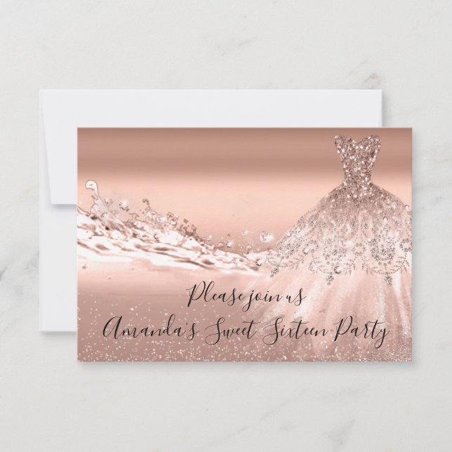 Sweet 16th Party  Rose Gold Glitter Ocean Bridal Invitation (Front)