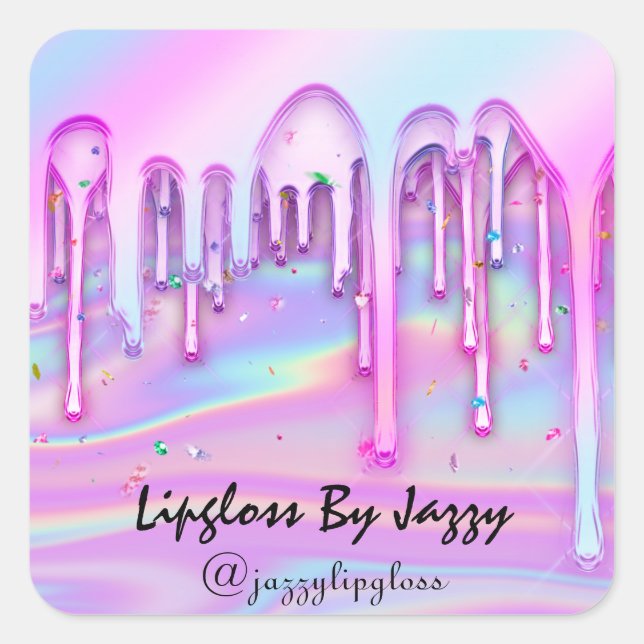 Sweet 16th Pink Blue Drips Holograph Mermaid Square Sticker (Front)