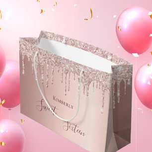 Sweet 16th sixteen 16 birthday rose gold glitter large gift bag