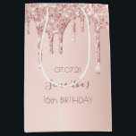 Sweet 16th sixteen 16 birthday rose gold glitter medium gift bag<br><div class="desc">A gift bag for a girly and glamourous 16th birthday.  A faux rose gold background with an elegant faux rose gold glitter drips,  paint drip look. The text: The name is written in dark rose gold with a modern hand lettered style script. Tempate for a date and age 16.</div>