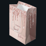Sweet 16th sixteen 16 birthday rose gold glitter medium gift bag<br><div class="desc">A gift bag for a girly and glamourous Sweet 16th birthday.  A faux rose gold background with an elegant faux rose gold glitter drips,  paint drip look. The text: Sweet Sixteen is written in dark rose gold with a large modern hand lettered style script. Tempate for a name.</div>