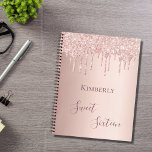 Sweet 16th sixteen 16 birthday rose gold glitter notebook<br><div class="desc">A notebook for a girly and glamourous Sweet 16th birthday. A faux rose gold background with an elegant faux rose gold glitter drips, paint drip look. The text: Sweet Sixteen is written in dark rose gold with a large modern hand lettered style script. Tempate for a name. Perfect as a...</div>