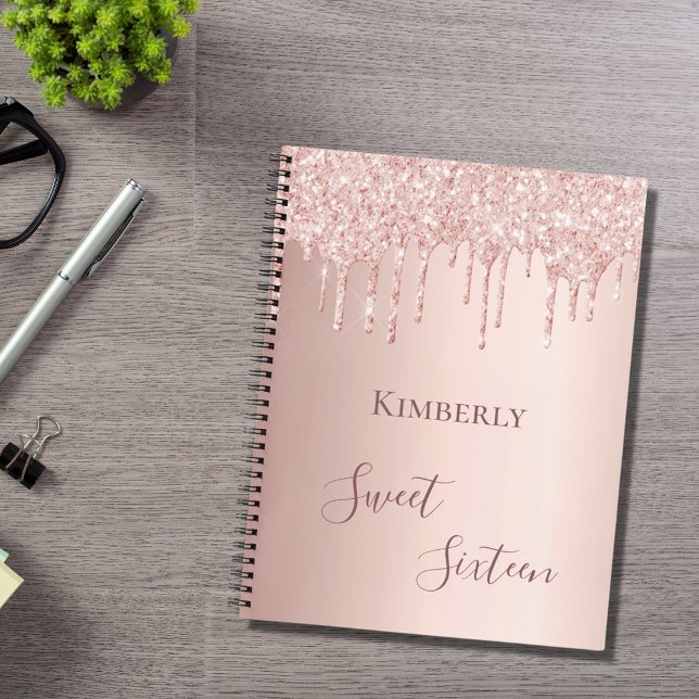 Sweet 16th sixteen 16 birthday rose gold glitter notebook (Creator Uploaded)