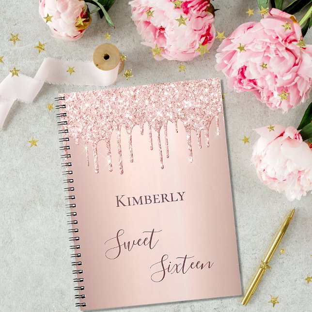 Sweet 16th sixteen 16 birthday rose gold glitter notebook (Creator Uploaded)