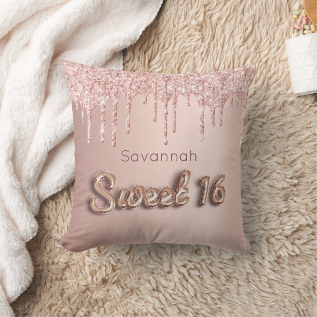 Sweet 16th sixteen 16 rose gold glitter monogram cushion (Blanket)