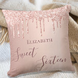 Sweet 16th sixteen teen girl 16 rose gold glitter cushion<br><div class="desc">A pillow for a 16th years old girls room. A faux rose gold background with an elegant faux rose gold glitter drips,  paint drip look. The text: Sweet Sixteen is written in dark rose gold with a large modern hand lettered style script. Tempate for a name.</div>