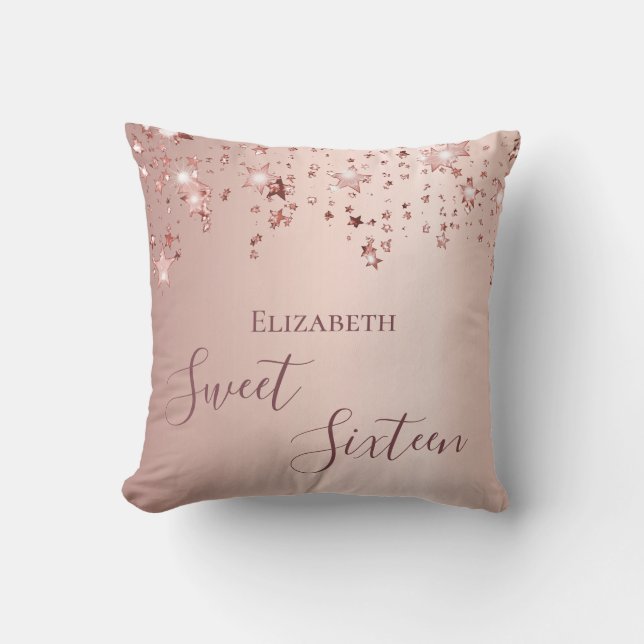 Sweet 16th sixteen teen girl 16 rose gold stars cushion (Front)
