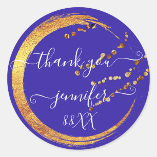 Sweet 16th Thank You Date Bridal Blue Gold Honey   Classic Round Sticker