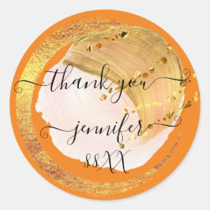 Sweet 16th Thank You Date Bridal Orange Gold   Classic Round Sticker
