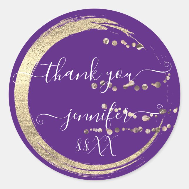 Sweet 16th Thank You Gold Save The Date Purple Classic Round Sticker (Front)