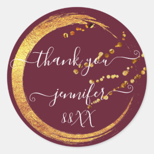 Sweet 16th Thank You Save The Date Burgundy Gold Classic Round Sticker