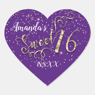 Sweet 16th Unicorn Heart Glitter Purple Confetti Sticker