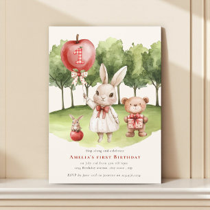 Sweet  1st Bunny Apple  Birthday Invitation