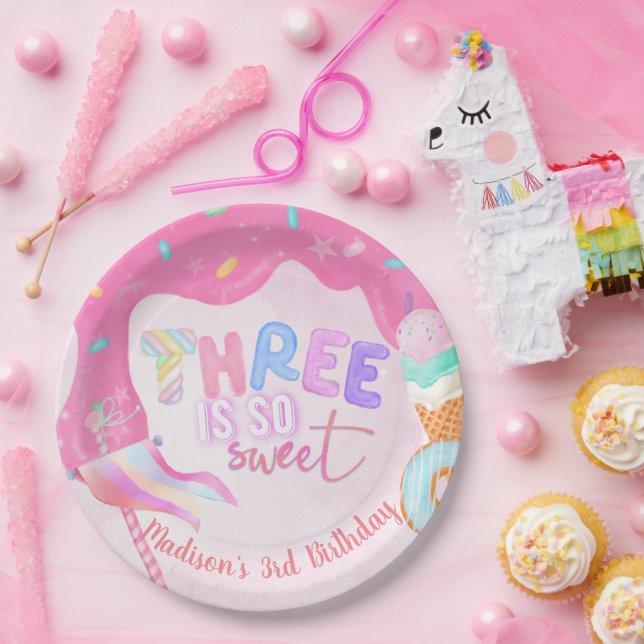 Sweet 3rd birthday  Pink Frosting Paper Plate (Party)