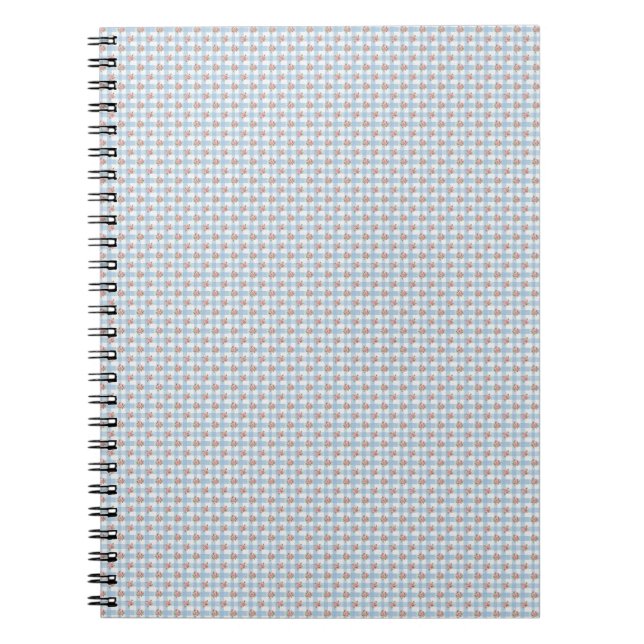 Sweet 50s Retro Rosebud Blue Gingham Check Notebook (Front)