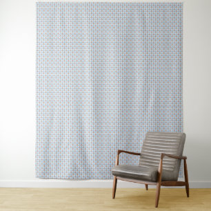 Sweet 50s Retro Rosebud Blue Gingham Check Tapestry