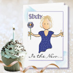Sweet 60 and Fabulous Female Cartoon Blue Flower Card<br><div class="desc">60 and Fabulous!!!! Let her know that 60 is just beginning of fun times ahead!  Personalise the card with her name and even a different birthday message</div>