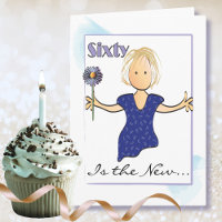 Sweet 60 and Fabulous Female Cartoon Blue Flower