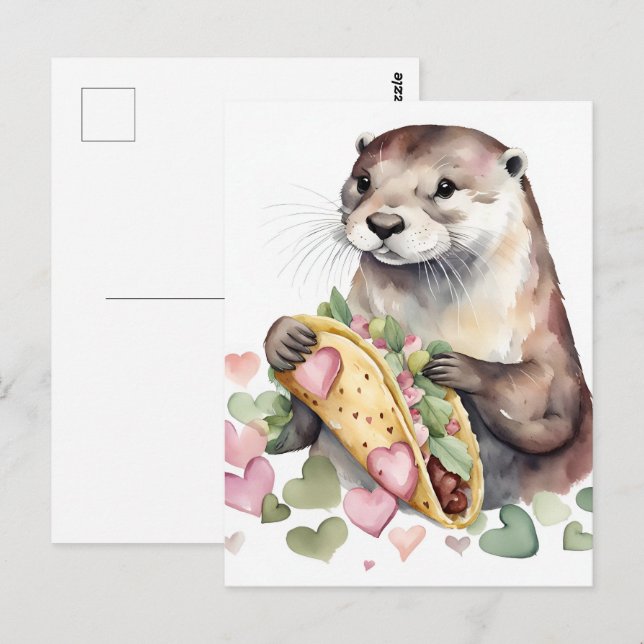 Sweet Adorable Otter With Taco Postcard (Front/Back)