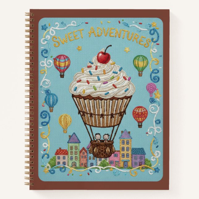Sweet Adventures Embroidered Cupcake Air Ballon Notebook (Front)
