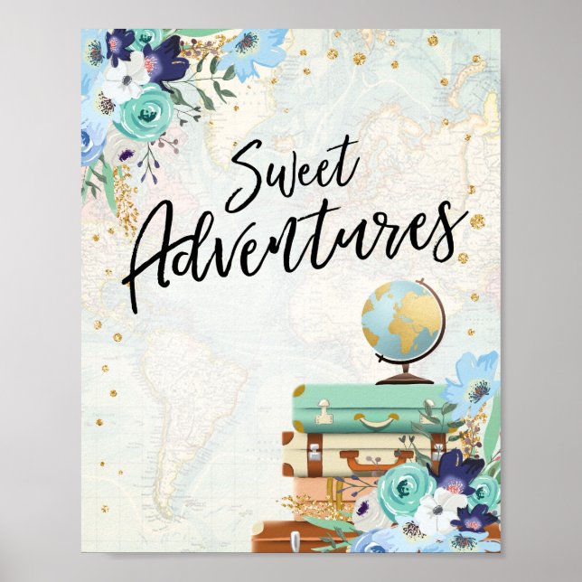 Sweet Adventures sign Travel Shower Dessert Table (Front)