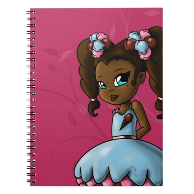 Sweet African American Girl and Ice Cream Spiral Notebook (Front)