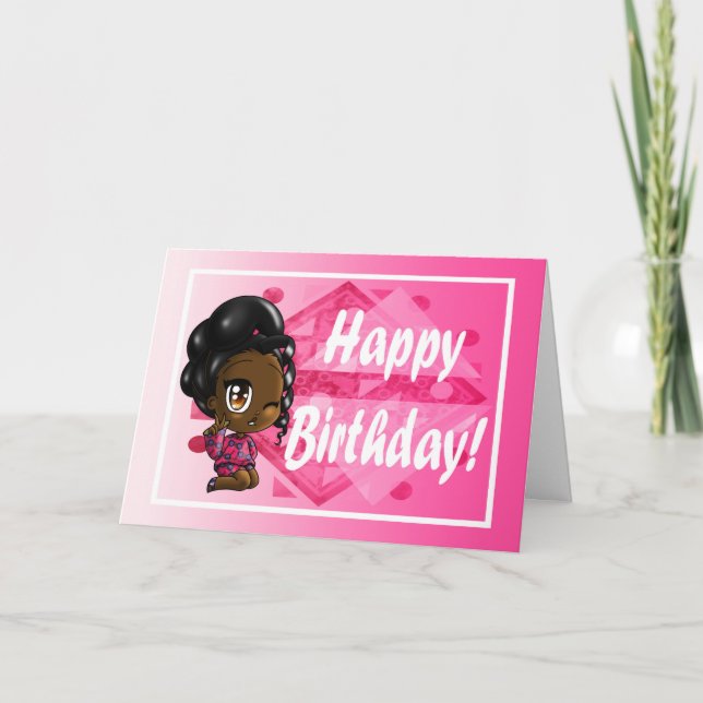 Sweet African American Girl Birthday Card (Front)
