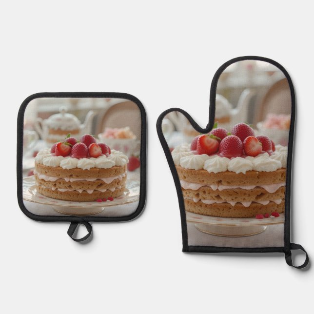Sweet Afternoon Tea Time Oven Mitt & Pot Holder Set (Front)