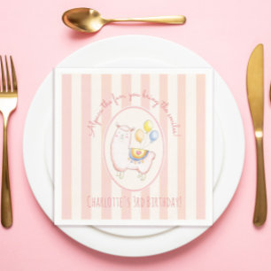 Sweet Alpaca with Balloon Blush Pink Kids Birthday Napkin