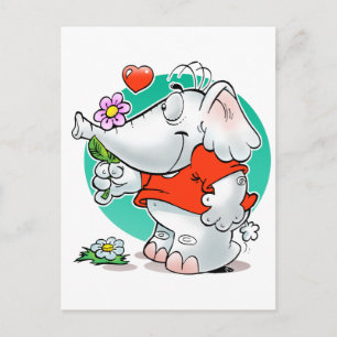 sweet amours elephant with flower postcard