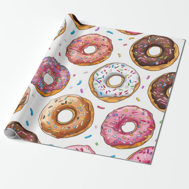 Sweet and Colourful Doughnut Pattern Wrapping Paper (Unrolled)