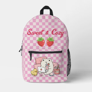 Sweet and Cosy Cute Frog Strawberry Chequered Back Printed Backpack