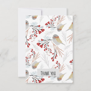 Sweet And Cute Chickadees With Hearts Thank You Card