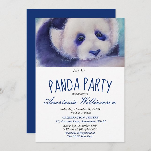 SWEET and CUTE PANDA 10TH BIRTHDAY PARTY INVITE (Front/Back)