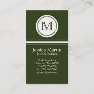 Sweet and Delicate Monogram Business Card, Green Card