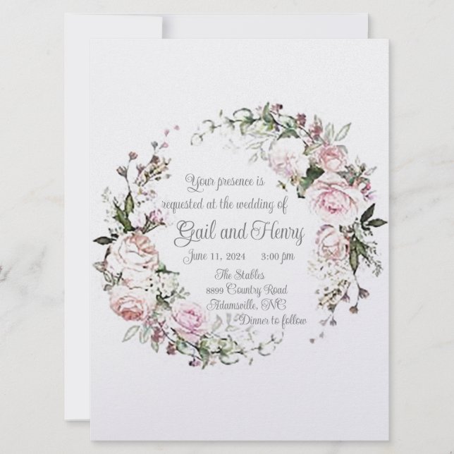 Sweet and Pink Rose Wedding Invitation (Front)