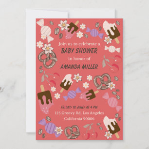 Sweet and Salty Baby Shower Treats Red Pattern Invitation