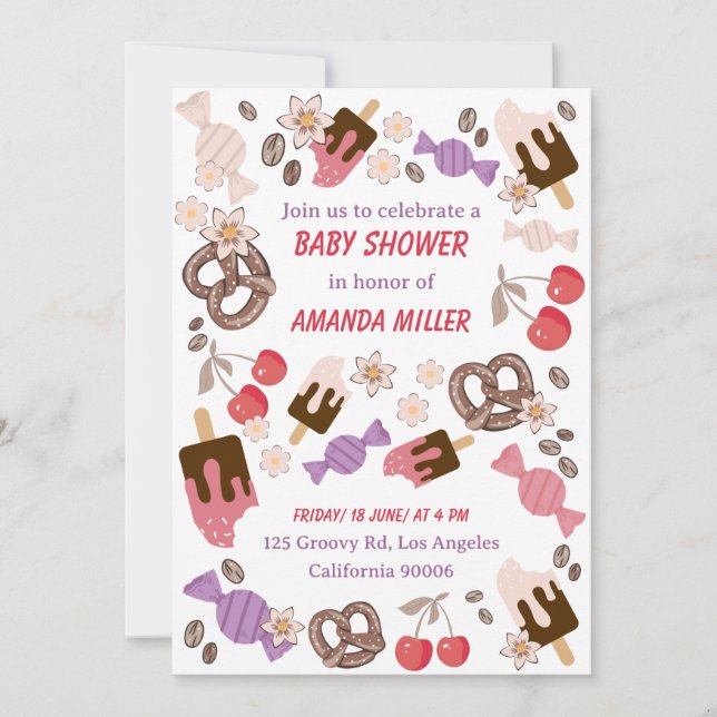 Sweet and Salty Baby Shower Treats White Pattern Invitation (Front)