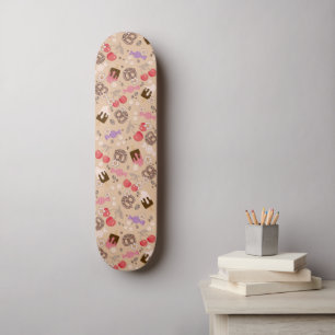 Sweet and Salty Treats Beige Pattern Skateboard